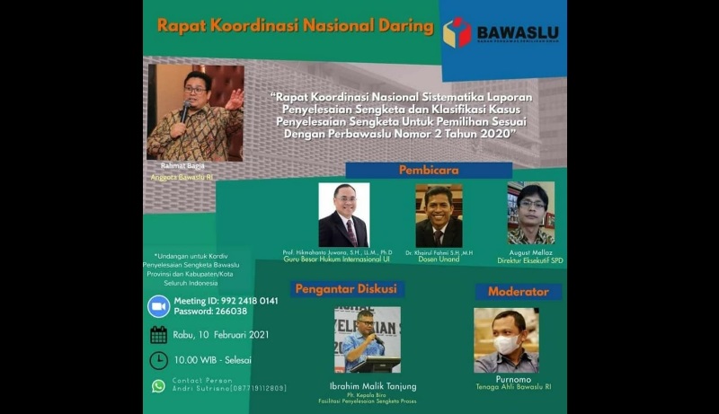 Daring, Komisioner Panwaslih Aceh Tamiang Ikut Rakor Penyelesaian Sengketa